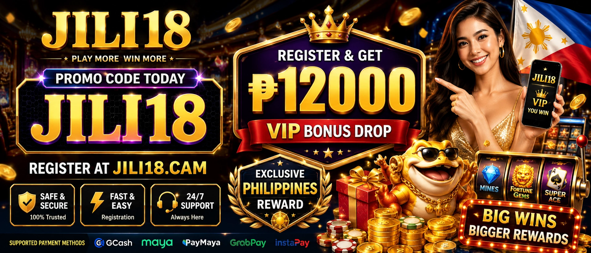 Promotion banner showing GCash and Maya support